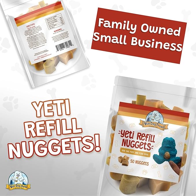 Yeti Refill Nuggets for Puff and Play Dog Toys - Natural Himalayan Yak Cheese Treats, Promotes Dental Health, Suitable for All Dogs, Ideal for Interactive Chew Toys and Dispensers, 50 Pieces, 24 Oz