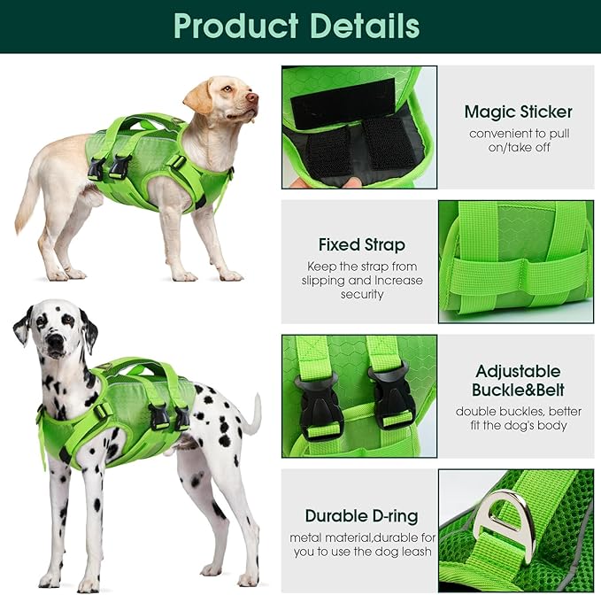 Kuoser Dog Life Jacket High Flotation, Reflective Dogs Life Vest for Swimming Boating, Adjustable Small Medium Large Dog lifejacket, Lightweight Dogs Life Preserver Rescue Handle Spring Summer Pool