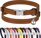 Leather Cat Collar with Buckle and Removable Bell - Non Breakaway Adjustable Soft Safety Small Pet Collars for Girl Boy Cats Kitten (Brown)