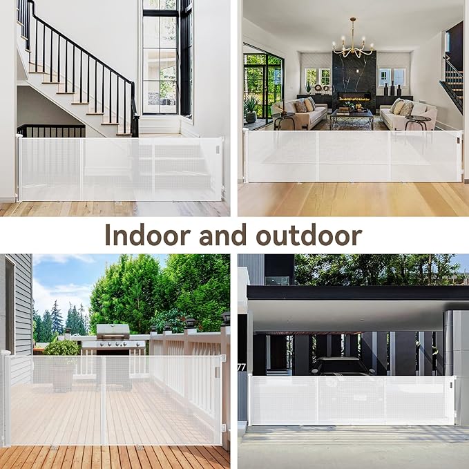 138 Inch Reinforced Retractable Baby Gates Extra Wide, Uamector Mesh Baby Gate or Dog Gate,Toddler Pet Retractable Gate Adjustable Length for Large Openings Stairs Doorways Hallway Indoor Outdoor