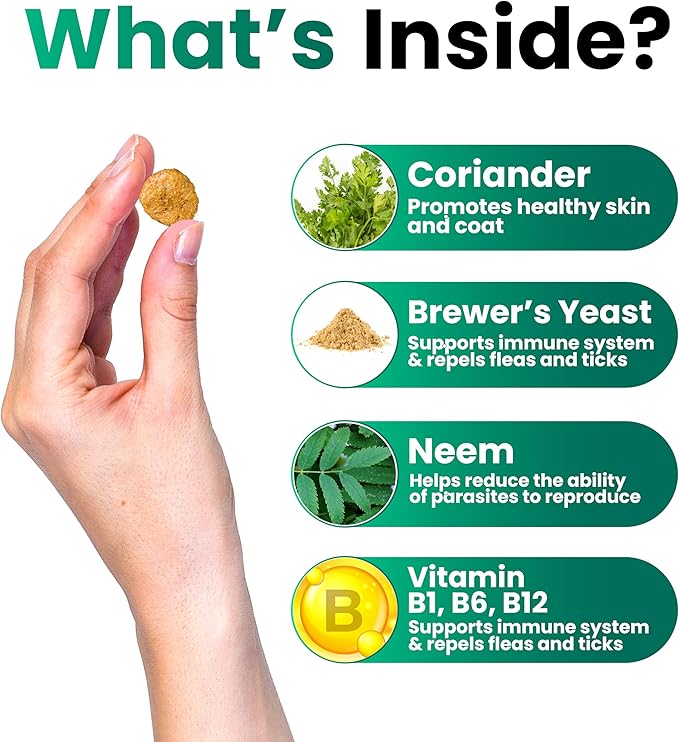 Flea and Tick Prevention for Dogs Chewables - Made in USA - Natural Flea and Tick Chews Supplement - Oral Pills for Dogs - Pest Defense - All Breeds and Ages - 120 Soft Tablets