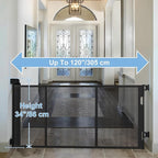 120″ Extra Wide Baby Gate – 34″ Tall Retractable Pet Gate for Large Openings, Hallways, Room Dividers – Mesh Safety Barrier for Indoor Outdoor Use, Black