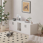 Cat Litter Box Enclosure for 2 Cats,cat Litter Box Enclosure Furniture with Double Room,Stackable,Indoor，Large cat Cabinet,pet House Side Coffee Table,White and Black (White)