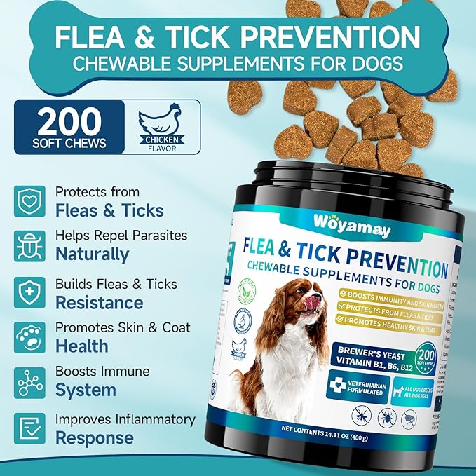 Flea and Tick Prevention Chews Bundle for Cats & Dogs, Natural Oral Flea Treatment, 200 Dog Soft Chews + 500 Cat Crunchy Chews, Daily Multi-Pet Supplement for Flea Defense, Skin & Coat, Immunity