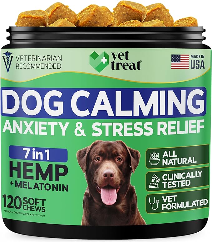 Hemp Calming Chews for Dogs Anxiety -120 Hemp Dog Calming Chews - Anxiety Relief Treats with Melatonin - Advanced Pet Stress Relief, Separation Aid, Barking, Thunder, Fireworks, Travel - Made in USA