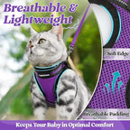 rabbitgoo Cat Harness and Leash Set for Walking Escape Proof, Adjustable Soft Kittens Vest with Reflective Strip for Cats, Comfortable Outdoor Vest, Purple, L