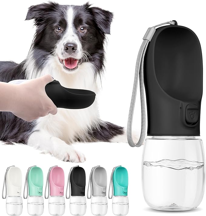 Portable Dog Water Bottle with Bowl, Leak Proof for Travel, Hiking & Camping (Black, 12oz)