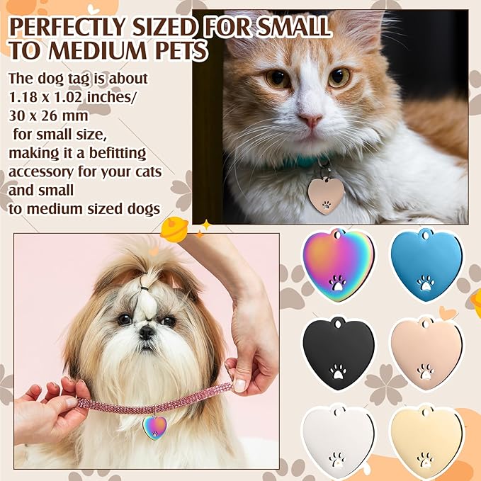 Hicarer 30 Pcs Stainless Steel Blank Pet ID Tags Personalized Dog Name Tag with Hollow Design Engraved on Both Sides Dog Cat Collar Name Accessories Regular Size DIY (Heart Shape)