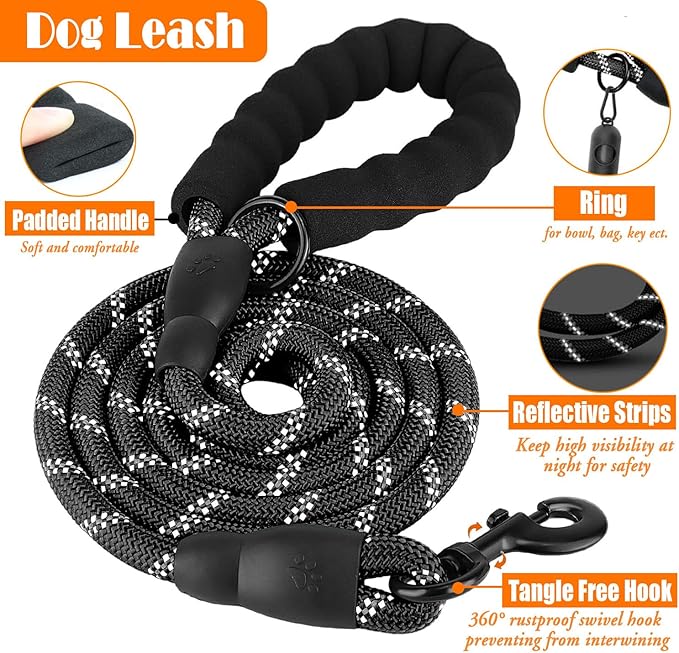 No Pull Dog Harness, Collar & Leash Set | Includes Dog Seat Belt, Collapsible Bowls & Poop Bag Dispenser. Ideal for Training, Walking, Hiking. Fits Small to Large Dogs(Black-S)