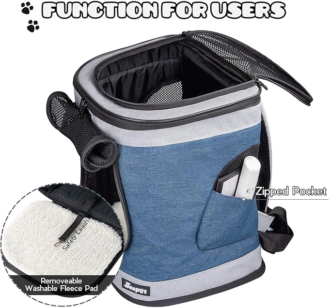 JESPET & GOOPAWS Pet Backpack Carrier for Small Dog, Puppy, Soft Carrier Backpack Ideal for Traveling, Hiking, Walking and Outdoor Activities with Family (Blue Grey)