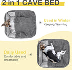 GASUR Dog Beds for Large Medium Small Dogs, Rectangle Cave Hooded Blanket Puppy Bed, Luxury Anti-Anxiety Orthopedic Cat Beds for Indoor Cats, Warmth and Machine Washable (35 inches, Grey)
