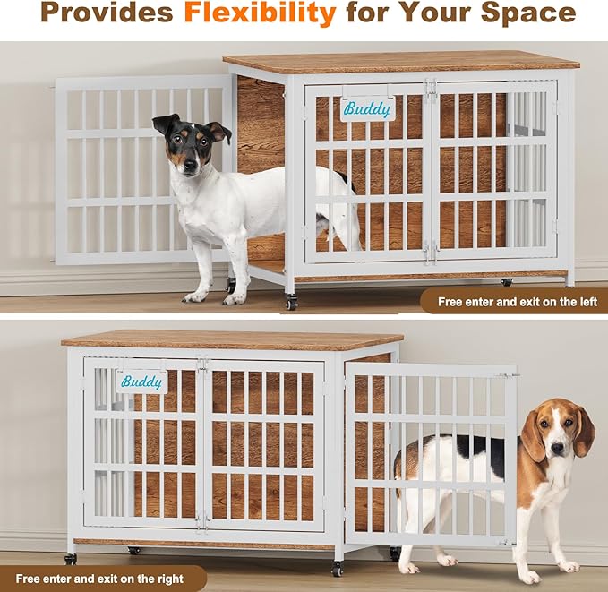 EasyCom 41"/33"/27" L Heavy Duty Dog Crate Furniture with Name Tag, Dog Kennel Indoor for Medium Dogs, Double-Doors Sturdy Metal Dog Cage for Anxiety Dog, Decorate House as TV Stand, End Table