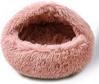 Cat Bed Calming Cat Beds,Indoor Washable Cat Bed，Anti-Slip Faux Fur Fluffy Cuddler Anxiety Cat Bed,Warming Cuddler Cushion Bed for Small Medium Dogs and Cats (Leather Pink, 20 * 20inch)