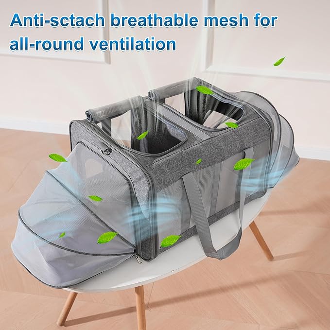 Large Cat Carrier for 2 Cats with Removable Soft Pad(43.3 x 17x 13Inches), Collapsible&Expandable Pet Carrier for Large Cats and Small Dogs 35 LBS,Breathable Mesh Top,Safety Harness