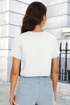 Womens Summer Crop Tops Short Sleeve Round Neck T-Shirts Loose Fit Casual Blouse