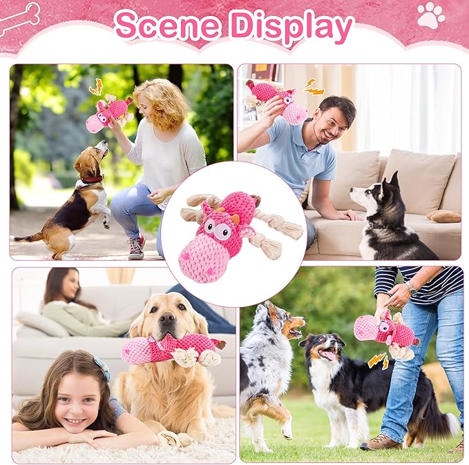 Dog Squeak Toys, Rope for Large Dogs and Medium Aggressive Chewers, Puppy Teething Interactive, Indestructible Dog Toy to Keep Them Busy Best Birthday Gift(Hippo)