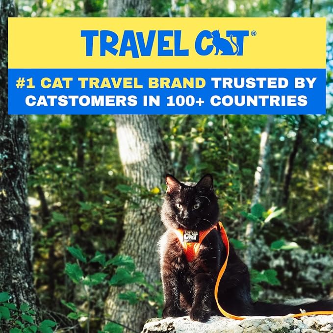 Travel Cat Harness and Leash Set - Adjustable Fit Mesh Cat Harness and Reflective Strap - Comfort Walking Vest for Kitten for Outdoor Walking, Hiking (Extra Small, Orange)