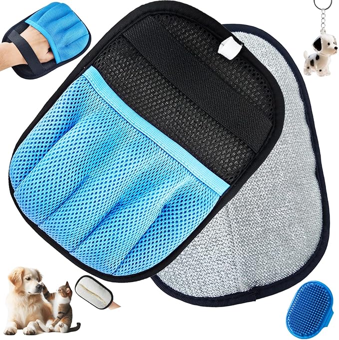 Blue Pet Hair Removal Glove for Dogs & Cats,The Magic Brush Pet Hair Remover,Five-Finger Electrostatic Pet Hair Gloves for Furniture,Car,Couch,Carpet,Essential Pet Supplies