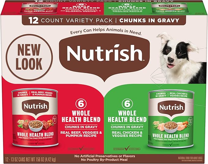 Nutrish Chunks in Gravy Variety Pack Wet Dog Food, 13 oz. Cans, 12 Count