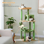 PETEPELA 56.3'' Tall Cat Tree for Indoor Cats, Cactus Cat Tower with Super Large Hammock (20''X16''), Sisal Covered Scratching Posts, Cozy Condo and Top Perch Green