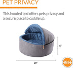 K&H Pet Products Self-Warming Kitty Bed Hooded Pet Bed for Cats or Dogs Blue/Gray Large 20 Inches