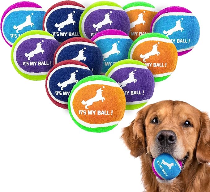 EXPAWLORER Squeaky Tennis Balls for Dogs-12 Pack High Elastic Dog Balls for Aggressive Chewers,Interactive Dog Chew Toys for Training, Fetching, Chewing, Playing for Dogs Christmas Toys