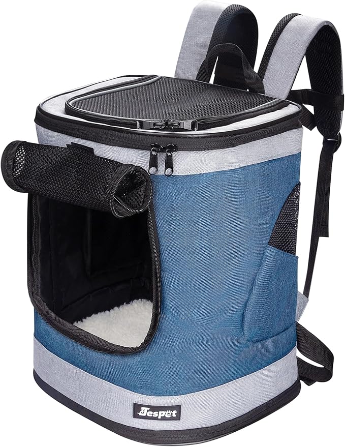 JESPET & GOOPAWS Pet Backpack Carrier for Small Dog, Puppy, Soft Carrier Backpack Ideal for Traveling, Hiking, Walking and Outdoor Activities with Family (Blue Grey)