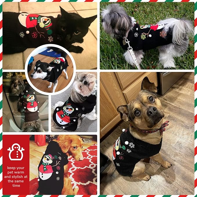PETCARE Christmas Dog Sweaters Black Snowman Ugly Snow Xmas Puppy Costume Pet Holiday New Year Fall Winter Dog Clothes for Small Medium Large Dogs Cats Pullover Cat Sweaters Outfits