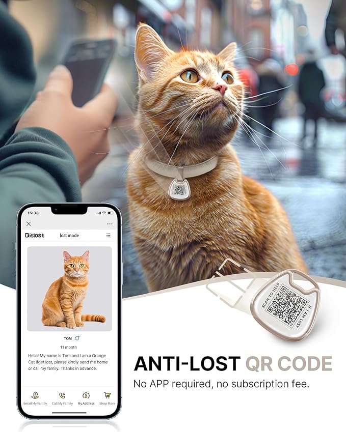 Cat Collar with QR Code Name Tag, Breakaway Kitten Collar for Boy & Girl Cats, Ultra Soft Elastic Adjustable Band, Safety Break Away Buckle, Comfortable & Secure Pet ID Collar (6"-12"), Khaki