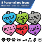 GoTags Soundless Silicone Heart Dog Tag, Personalized Silent Pet Tag Engraved with Unique Custom Designs, for Dogs and Cats Small Medium and Large 6 Bright Colors (Pack of 1)