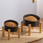 Black Elevated/Raised 15°Tilted Anti Slip Ceramic Dog Bowl for Medium & Large Breeds,Slanted Bulldog Big Face Pet Feeding Food Water Dish Stand for Dogs (7.6 Cups/60OZ)