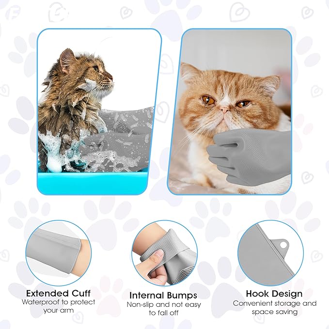 Pet Grooming Gloves - High-Density Silicone Gloves with Enhanced Five Finger Design for Massaging and Bathing Dogs and Cats (Grey)