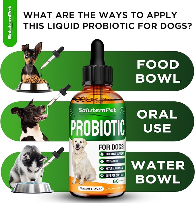 Probiotics for Dogs | Liquid Probiotics for Dogs and Puppies | Prebiotic & Digestive Enzymes | Gut Flora Support and Digestive Care | Bacon Taste | 2 Oz