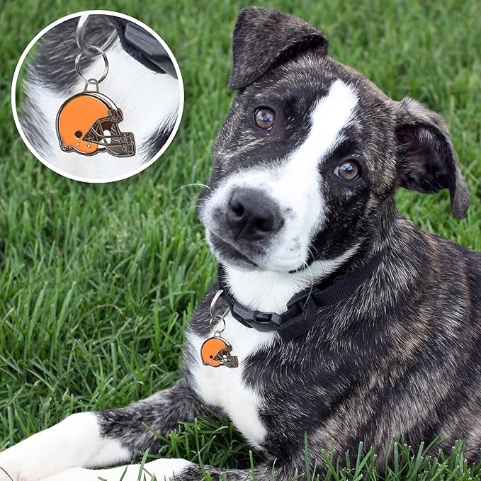 NFL Cleveland Browns Engraving Pet ID Tags in 32 Team Logo Shapes - Personalized Cat and Dog Tags with 3 Lines of Text for Safety and Tracking. Stainless Steel