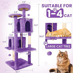 58.5inch Large Cat Tree Tower Condo for Indoor Cats, Soft Plush Multi-Level Climbing Tree Cat House, Scratching Post, More Entrance/Exit, Sisal Rope, Violet Purple