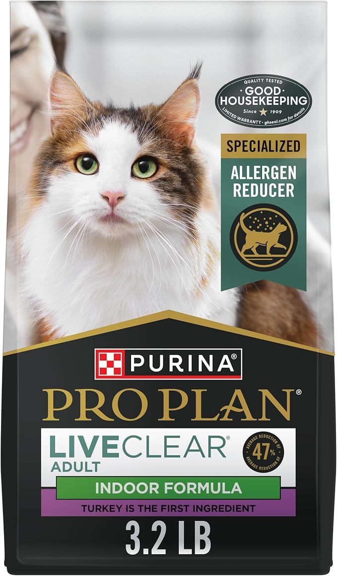 Purina Pro Plan Indoor Cat Food LiveClear Cat Allergen Reducing Turkey and Rice Formula - 3.2 lb. Bag