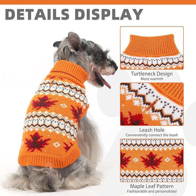 KOOLTAIL Cable Knit Dog Sweater Turtleneck, Cold Weather Pullover Classic Knitwear, Snowflake Pattern Thick Warm Winter Pet Clothes,Dog Christmas Sweater for Small Medium Large Dogs,Orange XL