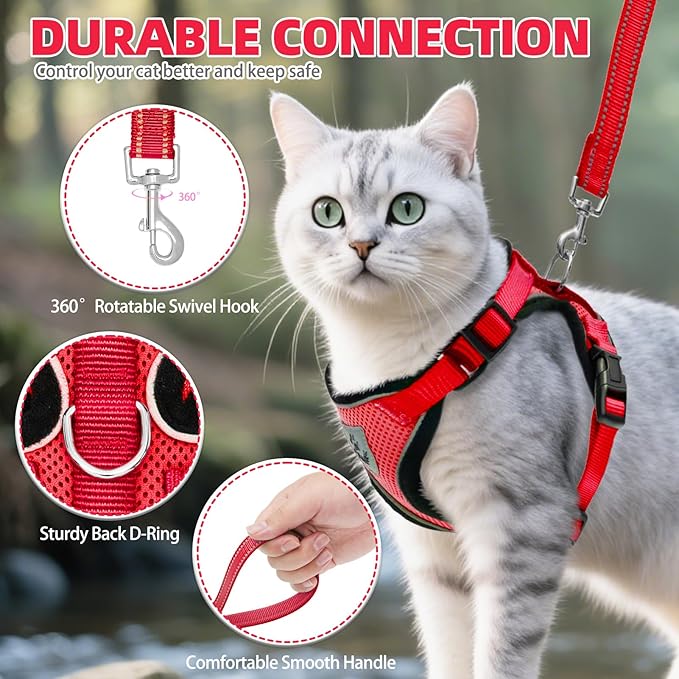 PUPTECK Cat Harness and Leash Set Escape Proof Reflective Cat Walking Harness Adjustable Soft Breathable Mesh Vest for Small Pets, Red, S
