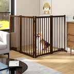 36" H Freestanding Pet Gate, Solid Wood Foldable Dog Gate with Support Feet, Wooden Tall Dog Gate for Doorway, Stairs & Indoor Use, 60" Wide Expandable Pet Fence, 4 Panels, Walnut
