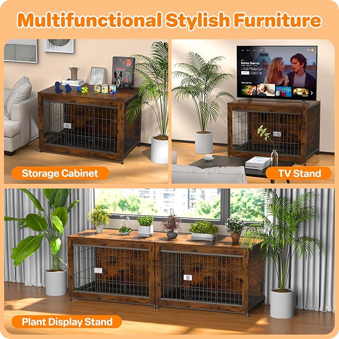 Dog Crate Furniture, Wooden Dog Crate 38in, Decorative Cage with End Table for Dog Indoor Kennel, High Anxiety Dog, Escape-Proof Locks for All Breeds