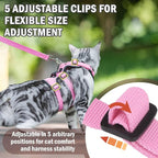 PUPTECK Cat Harness and Leash Set Escape Proof for Walking, Breathable Mash Vest Adjustable Harness for Cats Puppy Small Animals, Reflective at Night, Pink Medium