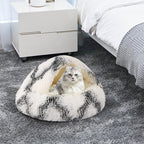 Round Hooded Cat Bed & Dog Bed with Cover Cave, Dog Bed for Small Dogs, Faux Fur Cuddler Round Coved Cat Bed Self Warming Donut Dog Bed Fits up to 5 lbs Pets (Grey White, 16inch x 16inch)