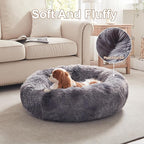 30 inches Donut Dog Bed for Medium Dogs,Calming Fluffy Round Pet Bed with Removable & Washable Cover,Fits up to 45 lbs Pets(Tie-dye Grey,Medium)