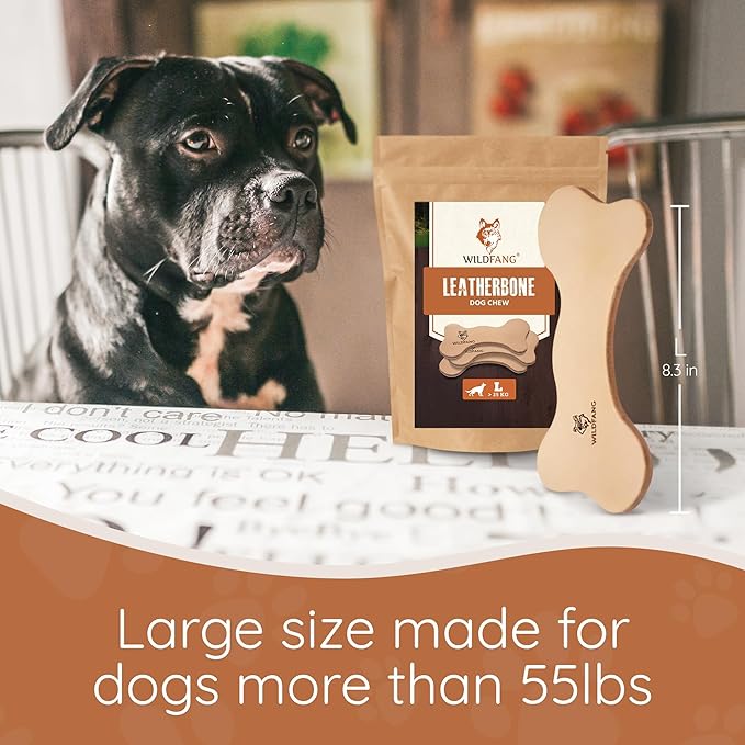 Wildfang® Leather Dog Toy, Large - Leather Bone for Teething Dog, Dental Toys for Puppies, Training for Chewing Muscles, Puppy Chew Bones for Light or Medium Chewers (for Dogs Over 33 lbs), Pack of 3