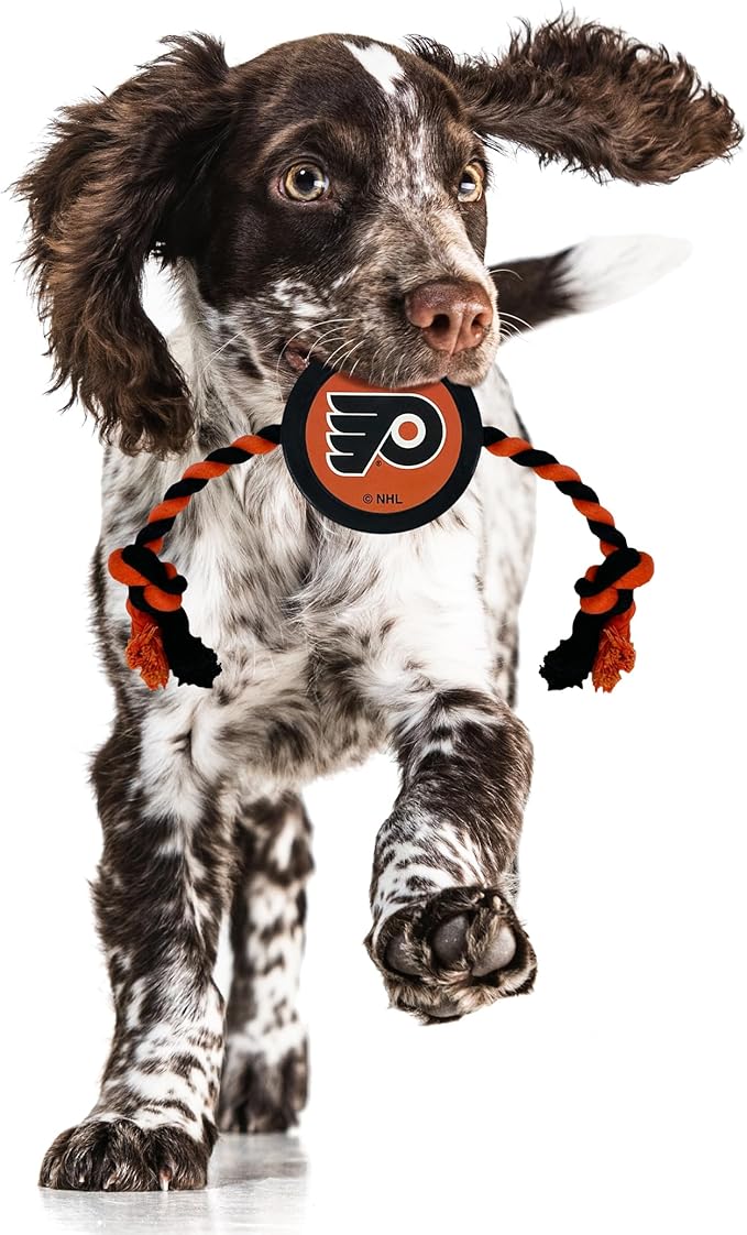 Pets First NHL Philadelphia Flyers Puck Toy for Dogs & Cats. Play Hockey with Your Pet with This Licensed Dog Tough Toy Reward!