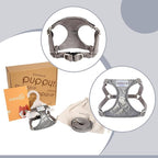 Puppytie No Pull Dog Harness with Multifunction Dog Leash,Soft Adjustable No Choke Escape Proof Pet Harness Vest for Medium Dogs,Glossy Grey,M