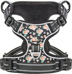 HEELE Dog Harness, No Pull Adjustable Padded Reflective Harness for Small Medium Large Dogs with Handle for Walking Training, Flower-Black, XL