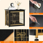 DWANTON Dog Crate Furniture with Cushion, Wooden Kennel Table with Double Doors, Indoor Dog House, Small/Medium/Large Size, 27.2" L, Black+Gold