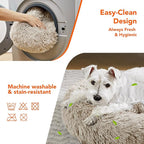 Deconovo Calming Donut Dog Bed, Washable Plush Round Pet Bed for Small Dogs & Cats with Raised Rim, Non-Slip Base and Soft Faux Fur—Lightweight, Easy-Care Design Camel 30" L x 30" W x 8" Th