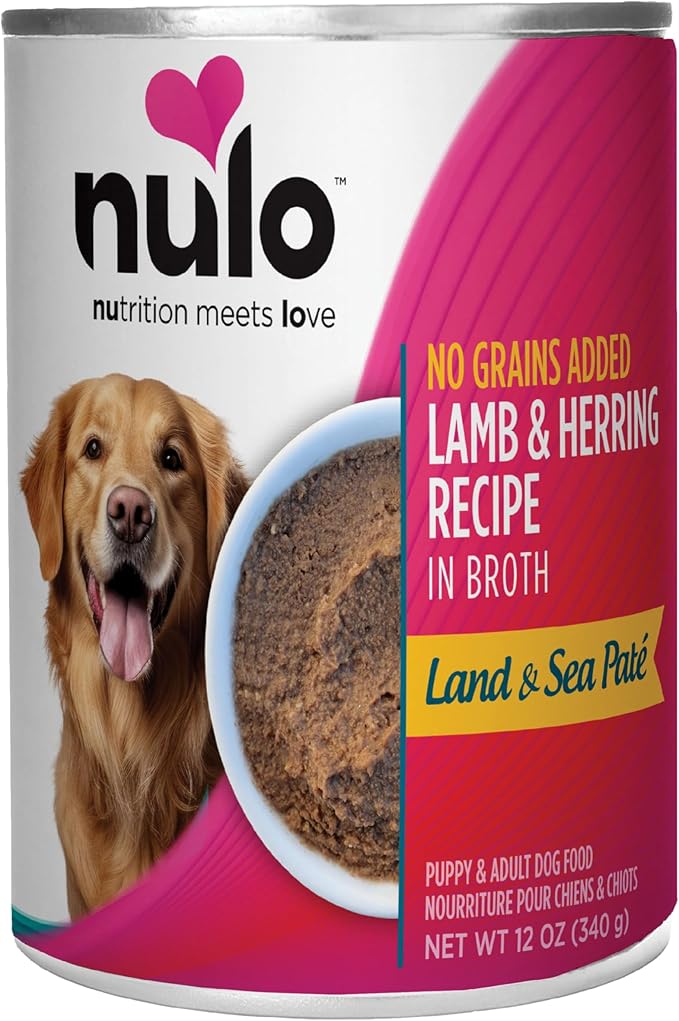 Nulo Lamb & Herring in Broth Land & Sea Pate Wet Canned Dog Food, 12 Ounce, Cans Pack of 5